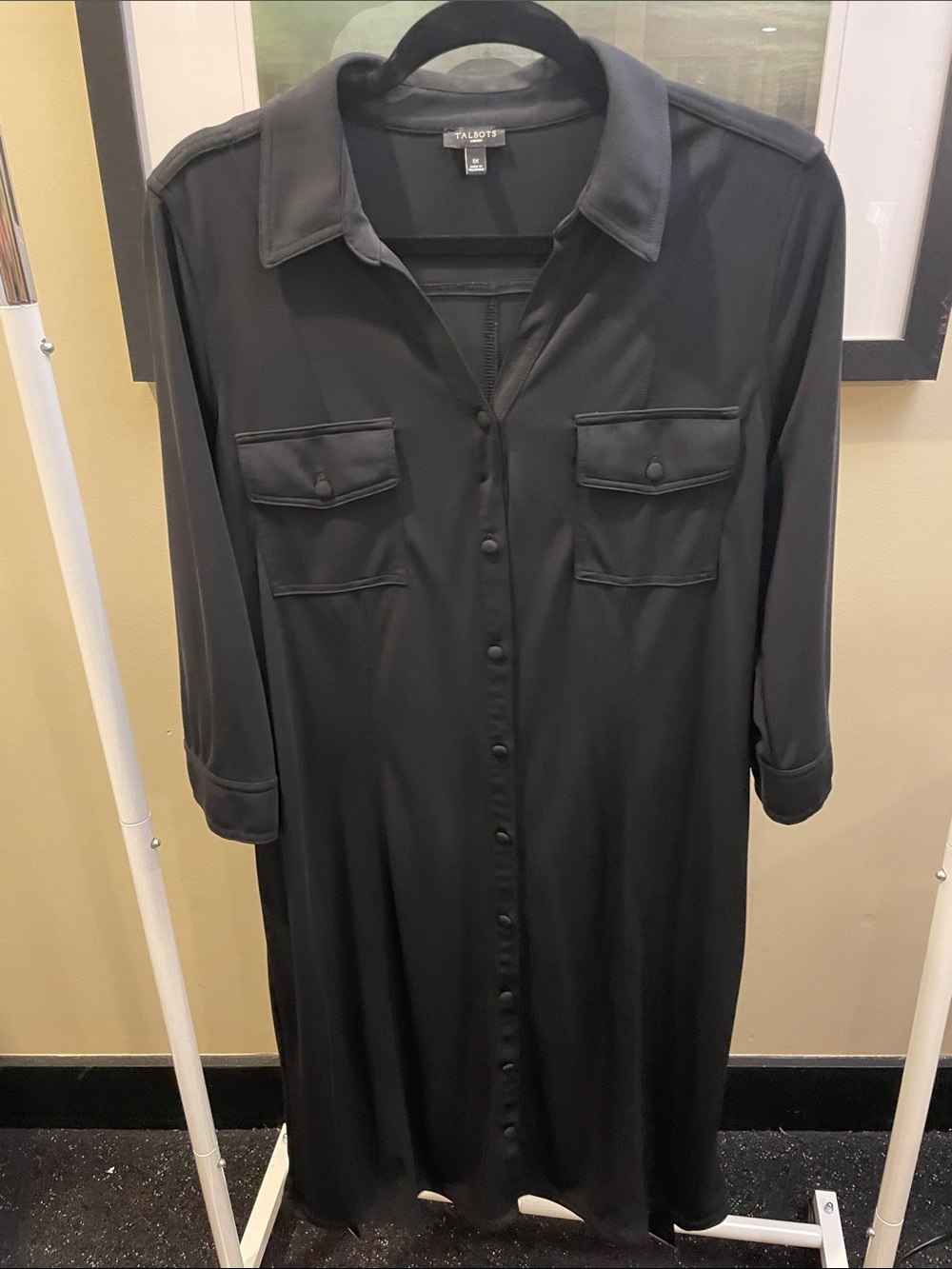 Talbots 1X. Black Long Sleeve Button-Front Shirt Dress